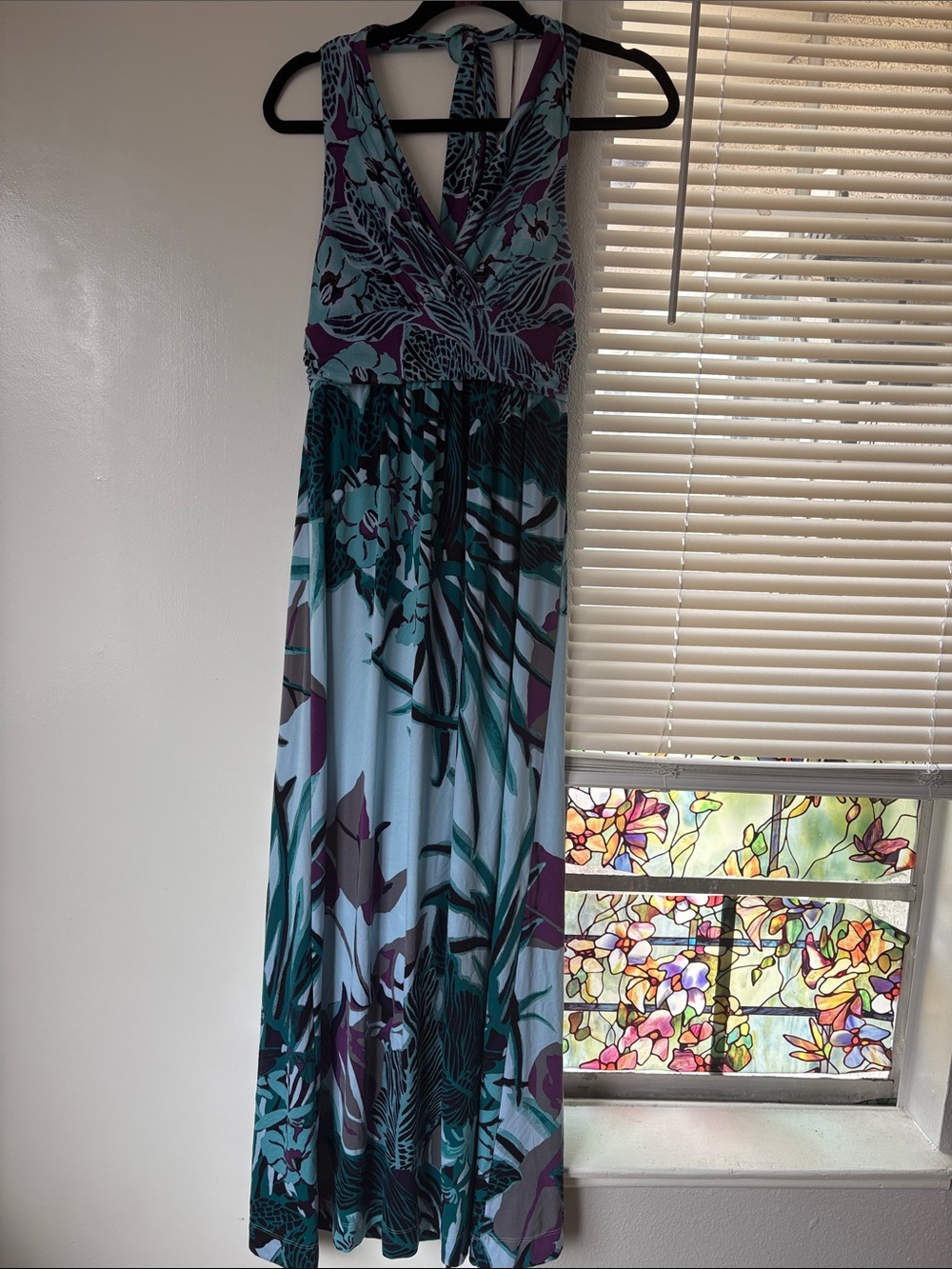 Soma Teal and Purple Floral Halter Maxi Dress